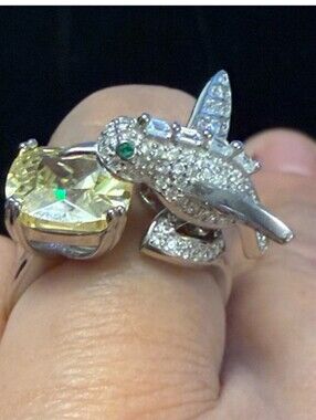Sterling Silver Bird Ring with Yellow Topaz Gemstone Size 7